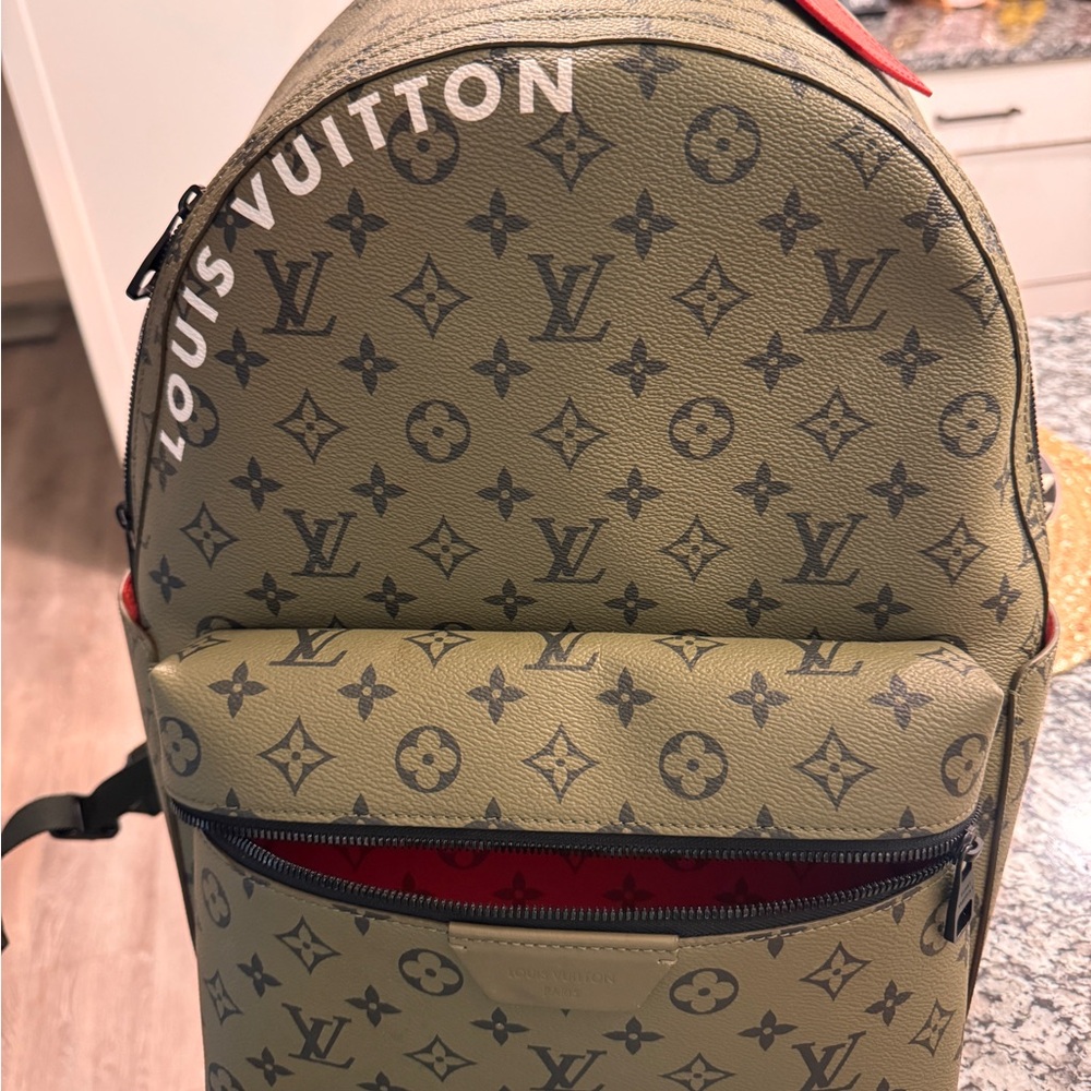 Louis Vuitton Green and Red Backpack with Signature Design